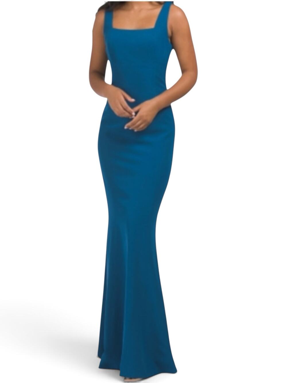 Laundry Shelli Segal Mermaid Gown 2 Legacy Blue Square Neck Trumpet Maxi Dress